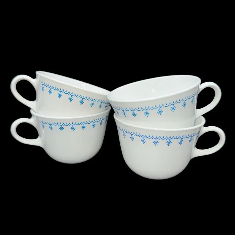 X4 Vintage Corelle Livingware Blue Garland Snowflake Tea Cup Mugs holiday kitsch - Picture 2 of 5